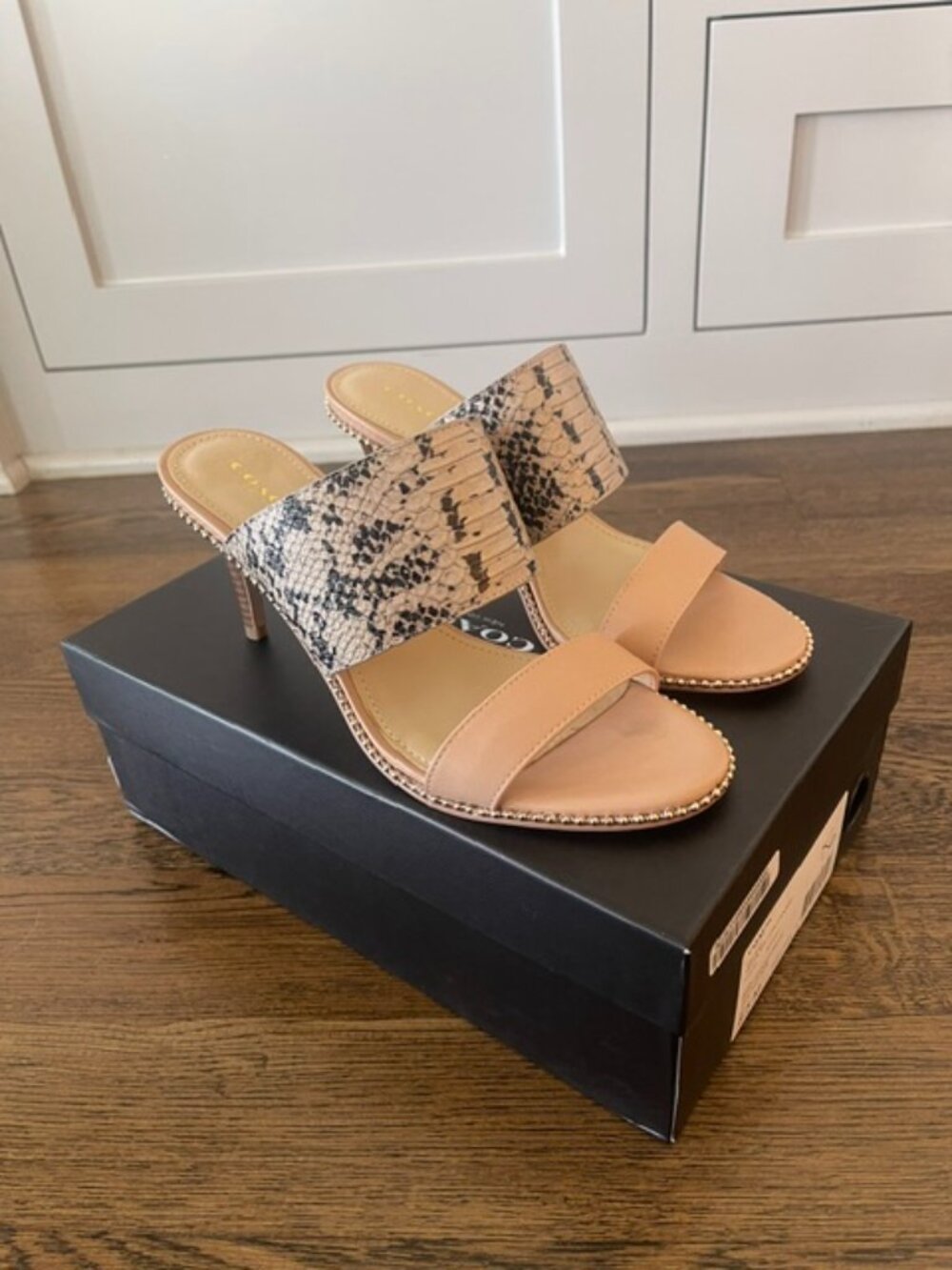 Coach Smith Snake Print Nude Leather Beadchain Mule Heels - Size 8.5 (Like New)